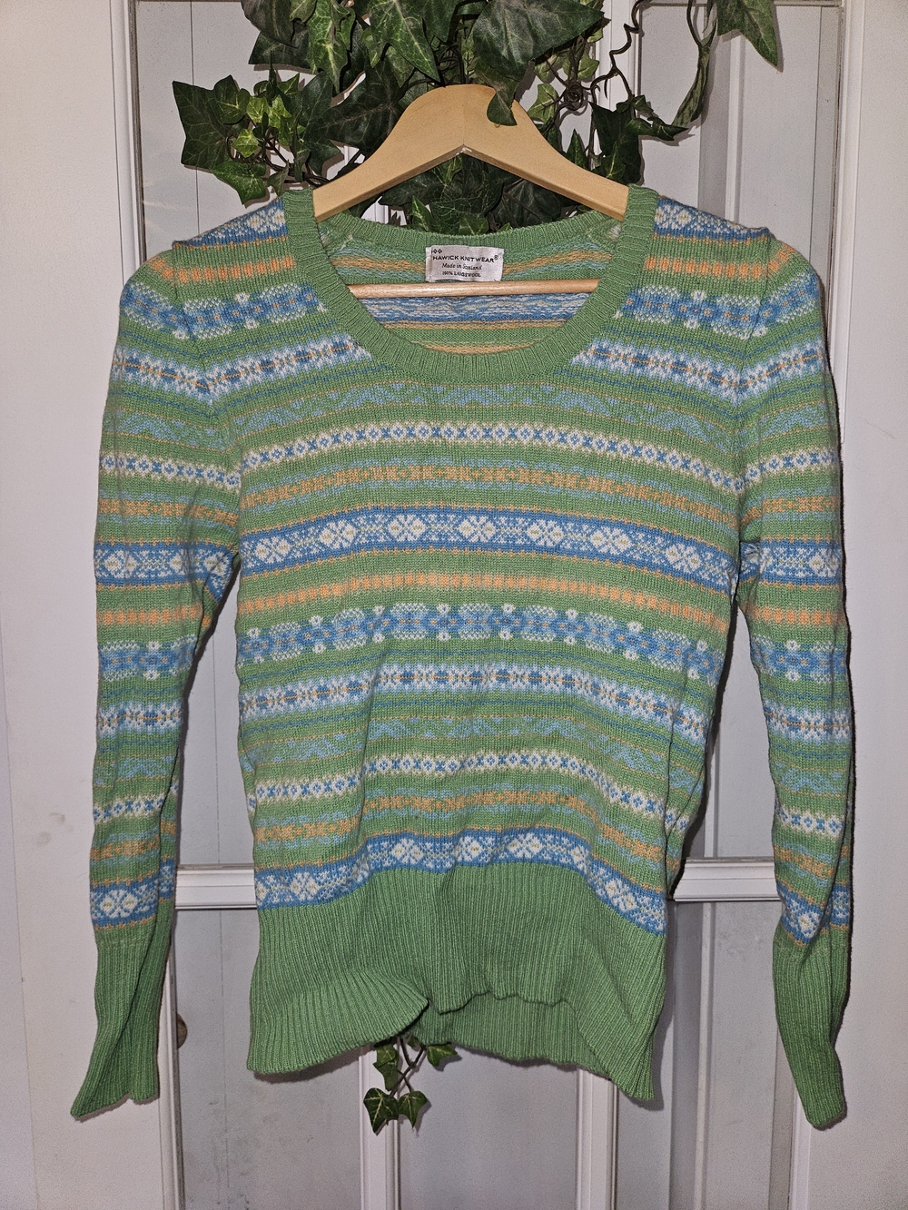 Hawick Lambswool Green Fair Isle Crewneck Sweater